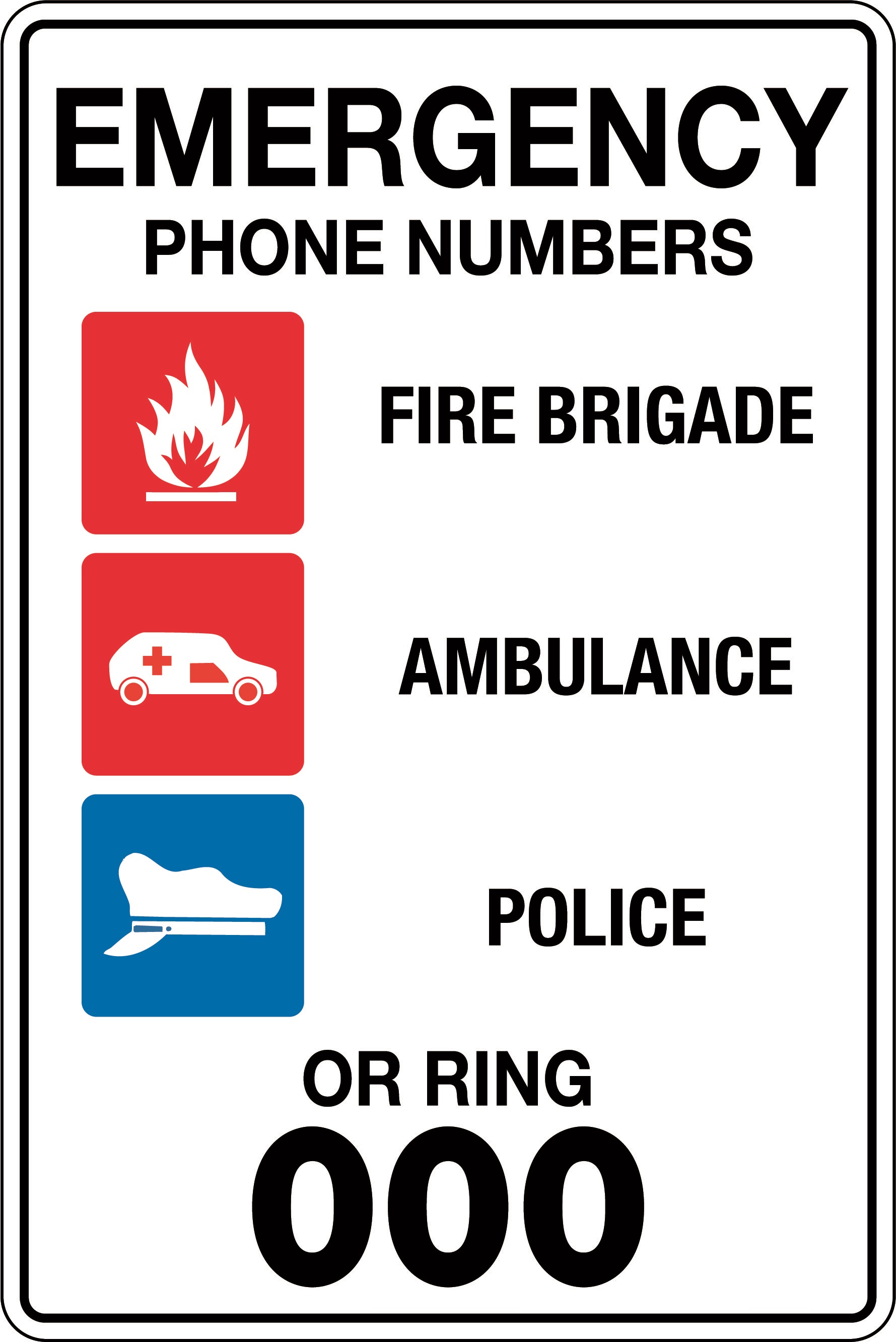 Emergency Phone Numbers Sign